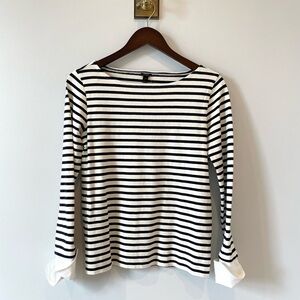 NWT JCrew nautical stripe white and navy shirt top with French cuffs XS new